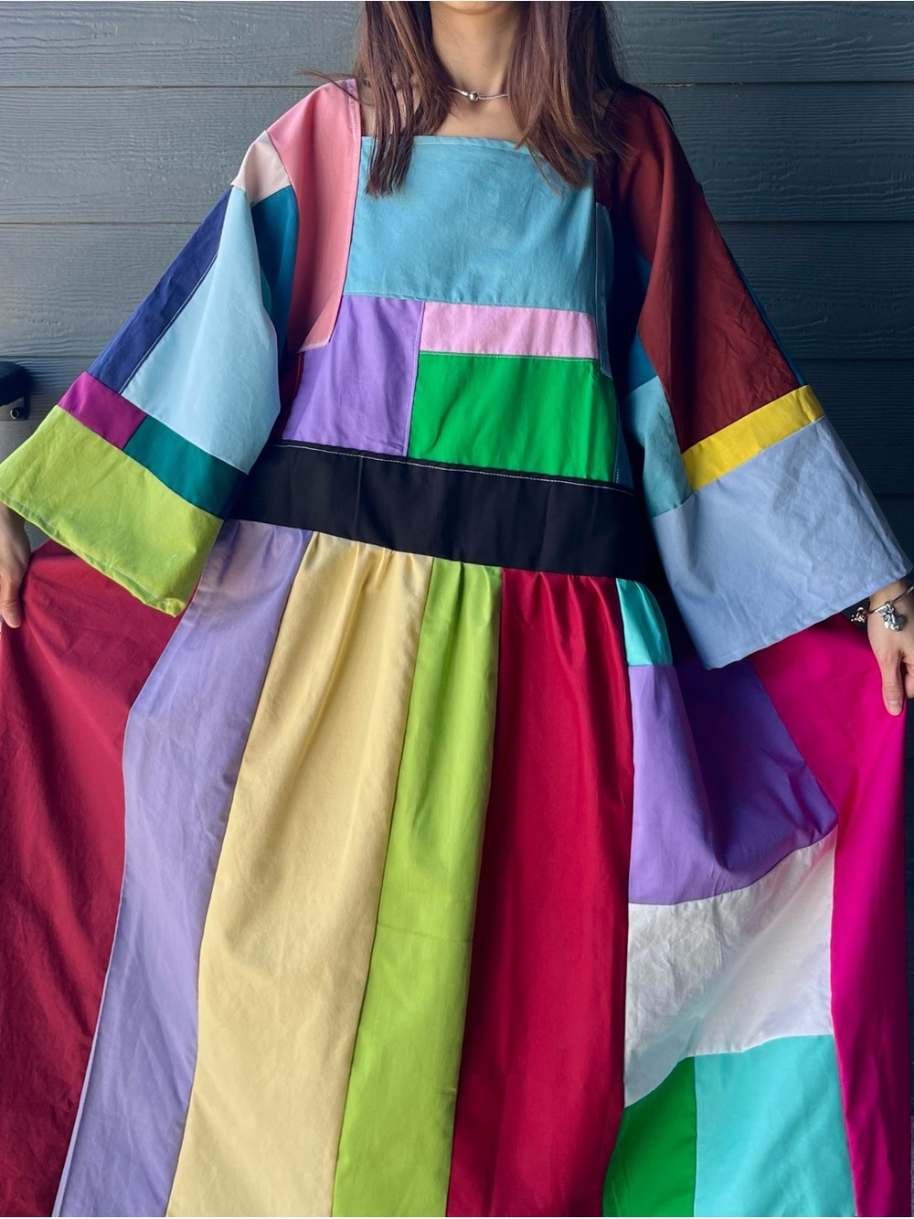 Handmade Quilted Patchwork Colorblock Dress SKU 05033 - Picture 14 of 16